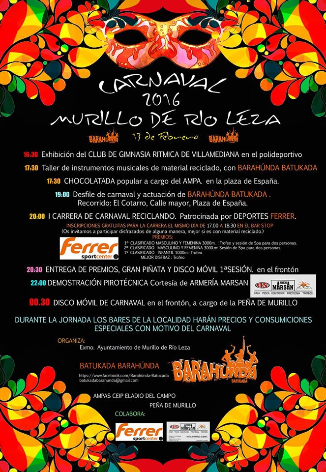 Cartel de Carnavales 2016 en Murillo de río Leza.