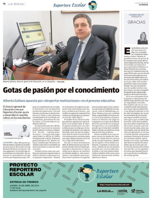 Diario LA RIOJA, 20 abril de 2015. Entrevista a Alberto Galiana, Director General de Educación (PDF)